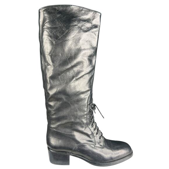 Vintage Charles David Black Leather Lace Up Riding Boots Size US 10 - Picture 1 of 13